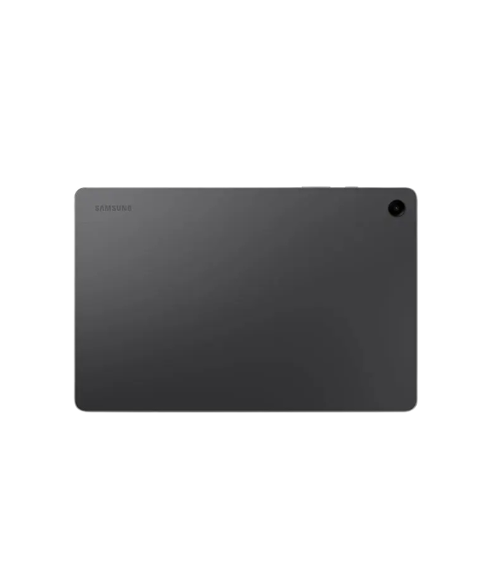 shows the back of a black tablet, possibly a Samsung Galaxy